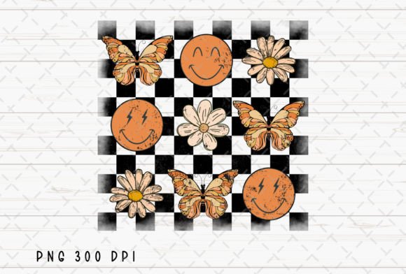 Butterfly Flower Smiley Face Retro PNG: A Burst of Vintage Joy