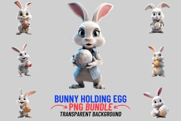 Cartoon Bunny Holding Egg 12 PNG Clipart