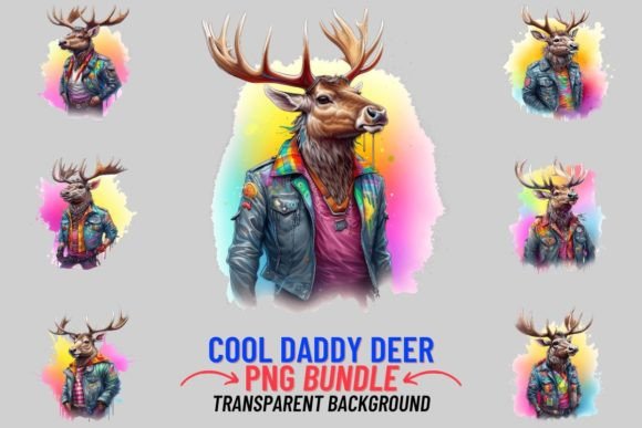 Cool Daddy Deer 12 PNG Clipart Bundle: Woodland Chic for Your Projects