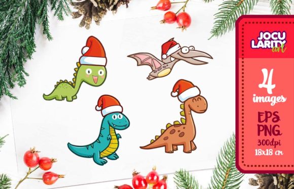 Funny Dinosaurs in Christmas Mode: Festive Prehistoric Party Graphics