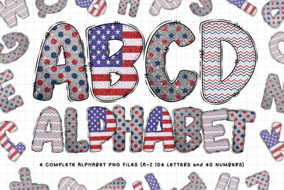 Glitter 4th of July Doodle Alphabet: Festive Design Assets