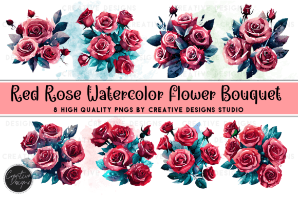 Red Rose Watercolor Bouquet Graphics: A Designer's Floral Asset