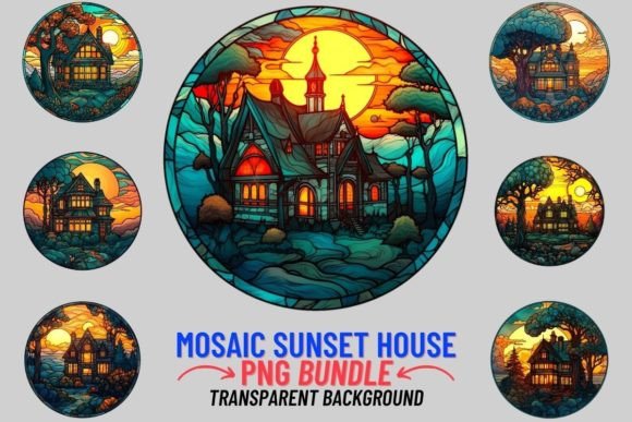 Stained Glass Sunset House 12 PNG: A Designer's Asset