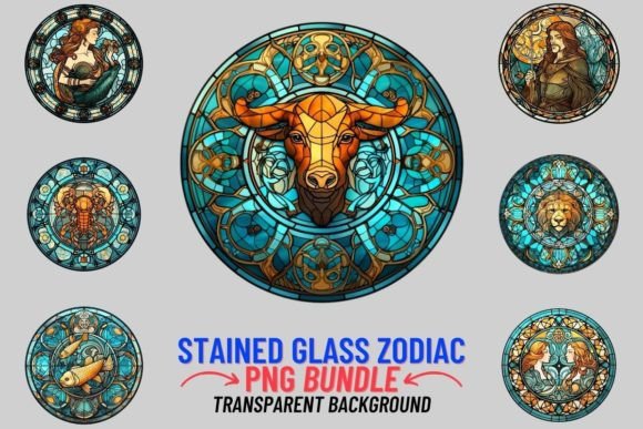 Stained Glass Zodiac 12 PNG Clipart: Cosmic Design Assets